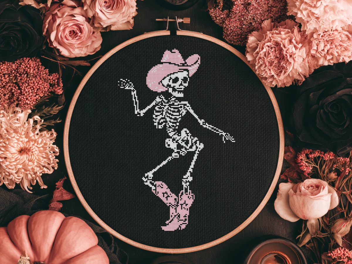 Cute Cowgirl Skeleton Cross Stitch Pattern
